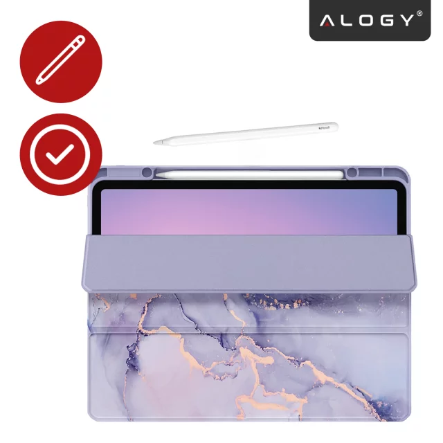 Schutzhülle für Apple iPad 10,9" (10. Generation, 2022) / iPad 11" A16 (11. Generation, 2025) Hybrid mit Stifthalter, faltbare Hülle mit 2-in-1-Ständerfunktion, Alogy HybridBook™ Hülle – Marmorviolett