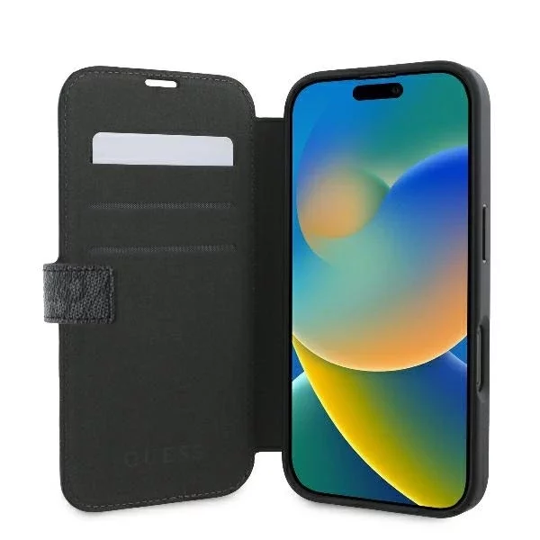 Guess 4G Metall-Logo-Schutzhülle für iPhone 16 (6,1 Zoll) – Schwarz