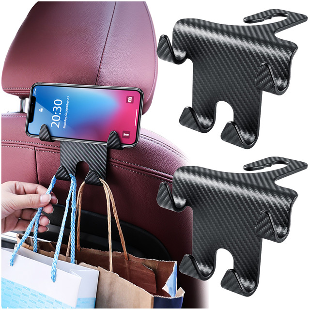 Wieszak uchwyt haczyk samochodowy podwójny 4w1 na fotel zagłówek organizer do samochodu Alogy Car 2szt Czarny