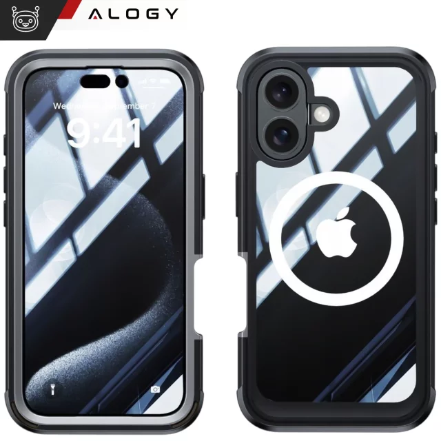 Schutzhülle für Apple iPhone 16 Plus Alogy Shield360 MagCase™️ mit MagSafe-Funktion, inklusive Display- und Kameraschutz, Schwarz