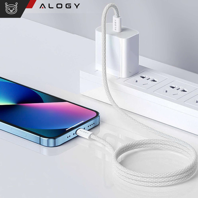 Kabel USB-C typu C Silný rychlý 60W PD 1M pro iPhone 15/Pro/Max iPad MacBook Alogy nylonový kabel bílý