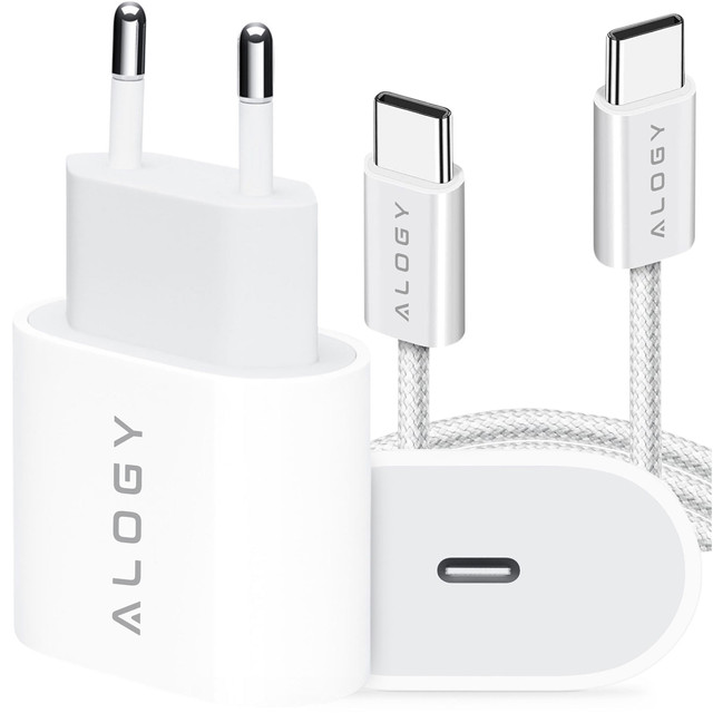 Fast Powerful 35W USB-C Wall Charger USB Type C PD GaN for iPhone 15 Type-C Cable 1m Alogy White