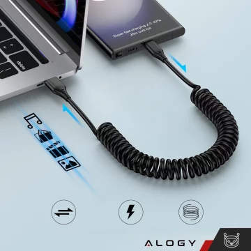 Alogy Spiral-Autoladekabel 66W 5A 150cm USB auf USB-C schwarz