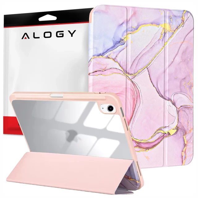 Etui Ochronne do Apple iPad 10.9" 10 Gen 2022 / iPad 11" A16 11 Gen 2025 Hybrydowe z Miejscem na Rysik, Składana Okładka z Funkcją Podstawki 2w1, Alogy HybridBook™ Case – Marble Pink