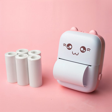 Drukuś Thermal Printer with 6 Rolls of Thermal Paper for Kids Pink