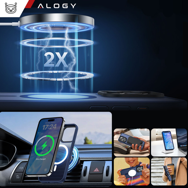 Case for iPhone 15 Pro MagSafe Matt Case Cover frosted Alogy Ring armored phone case Navy blue