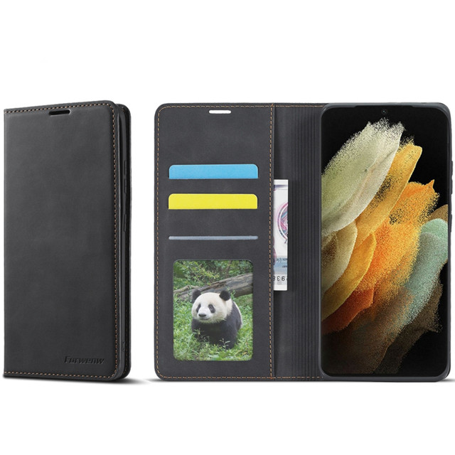 Leather Flip Wallet Case Alogy Forwenw pro Samsung Galaxy S22 Ultra Black