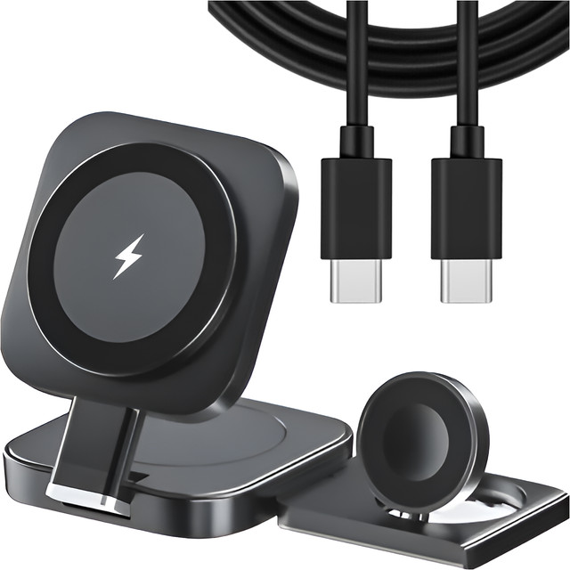 Qi Mag Safe 15W indukční nabíječka pro iPhone Apple Watch AirPods bezdrátová dokovací stanice 3v1 černá