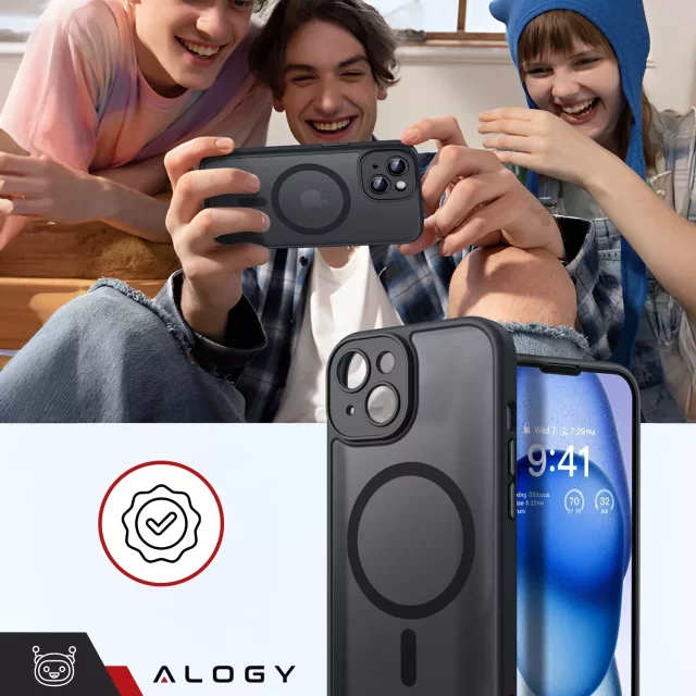 Hülle für Apple iPhone 13 Alogy MagSafe Hybrid Matte Case Matte Abdeckung mit Linsenschutz Schwarzglas