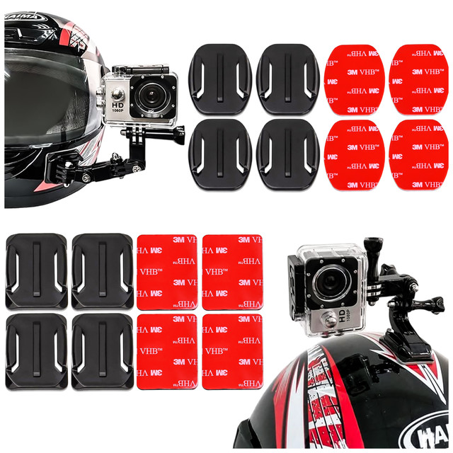 Set of flat and rounded mounting bases for GoPro, DJI Osmo Action, EKEN, SJCam, Insta360 sports cameras with 3M VHB Alogy tapes - 16 pieces