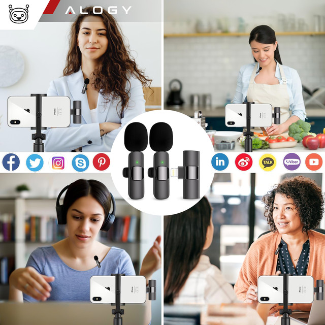 2x Alogy Lightning Wireless Lavalier Microphone for Apple iPhone iPad Small Microphones Two-Microphone Set
