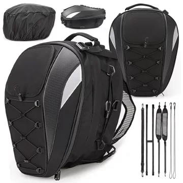 Waterproof Motorcycle Backpack Bag 40L – 5 in 1 – Top Case, Seat Bag, Trunk Bag, Helmet Bag, with Cover, Nylon, City Bag for Motorcycle – Alogy RoadMaster™ Black