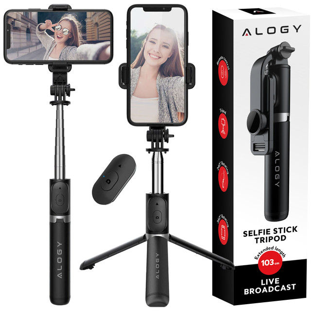 Alogy Selfie Stick Držák na telefon Foto stativ Stativ 103 cm Bluetooth dálkové ovládání černý