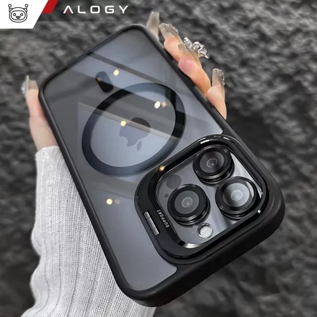 Hybridní ochranný kryt pro Apple iPhone 16 Pro Max Alogy KickStand Hybrid Case se stojánkem MagSafe, černý