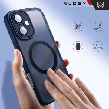 3-in-1 Hybrid-Schutzhüllen-Set mit gehärtetem Glas für Apple iPhone 16, Hybrid-MagSafe-Schutzhülle mit Linsenschutz, Alogy 3-in-1-Hüllen-Set, Marineblau