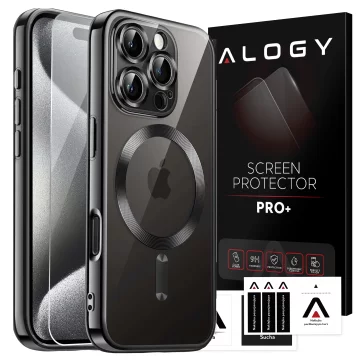 Pouzdro MagSafe pro Apple iPhone 16 Pro Luxusní prsten Alogy Glamour černé a průhledné