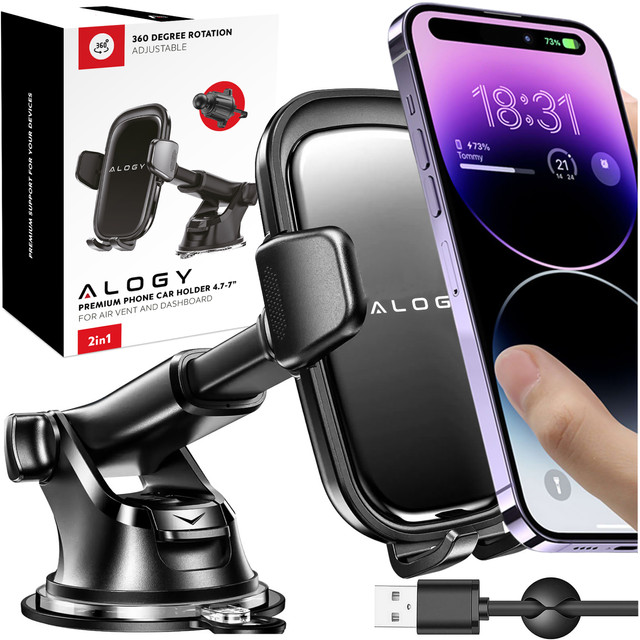 Car phone holder, window, grille, cockpit, dashboard, car, car, for 7" phone Alogy 3in1 Black Organizer