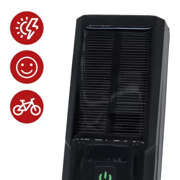 LED-Fahrradfrontlicht mit Solarpanel und Hupe, superhell (1000 lm, 4400 mAh), wasserdicht, schwarz