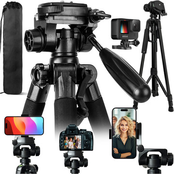 Fotografování ze stativu Stativ Univerzální stojan na fotoaparát 1/4 držák na telefon s fotoaparátem 170 cm Alogy Black
