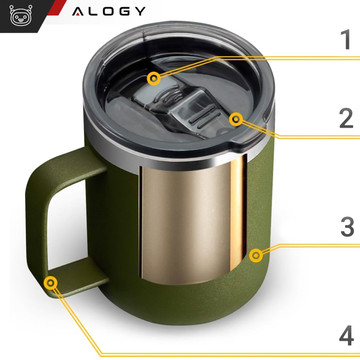 Thermal mug 420ml with handle lid for coffee, tea, steel, cold and hot drinks Alogy Green Washing brush