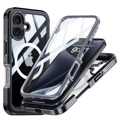 Etui ochronne na telefon do Apple iPhone 16 Alogy Shield360 MagCase™️ do MagSafe obudowa z ochroną wyświetlacza i aparatu Czarne