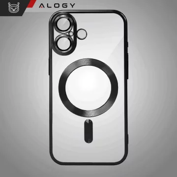 MagSafe Hülle für Apple iPhone 16 Plus Alogy Glamour Luxus Ringgehäuse Schwarz und Transparent
