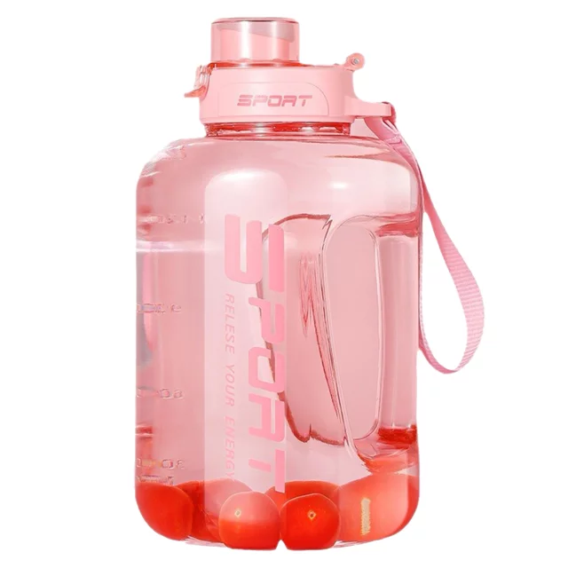 Duża Butelka Motywacyjna na Wodę 1.7L Bidon Sportowy z Miarką, Uchwytem i Pokrywką 2w1 (Dzióbek + Słomka), Wygodna i Szczelna, Alogy Sport 1700ml – Różowa