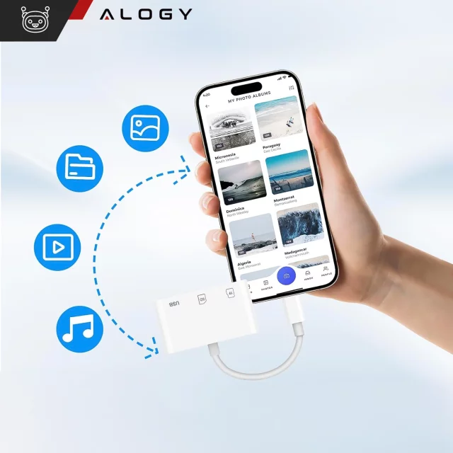 USB adaptér čtečky karet Alogy SD TF s Lightning konektorem pro Apple iPhone iPad White