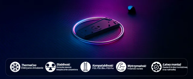 Stojak pionowy do PlayStation 5 PS5 / Slim / Pro – stabilna metalowa podstawa chłodząca, antypoślizgowa, poprawia cyrkulację powietrza – Alogy SteelStand™