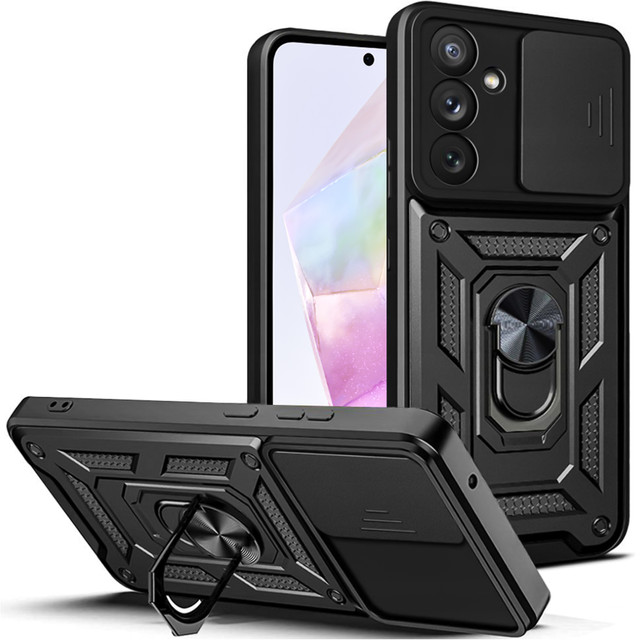 Case for Samsung Galaxy A35 5G Armored Slide Case Ring Housing Camera Protection Camshield Alogy Black Glass