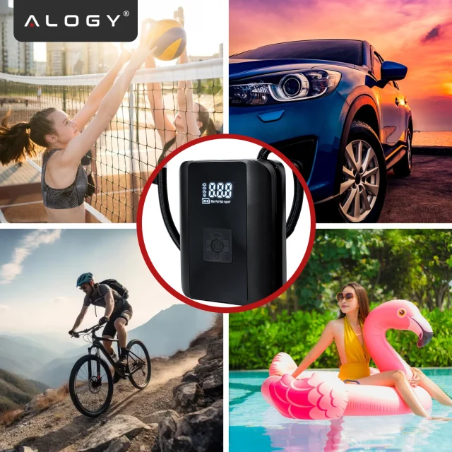 Pompka elektryczna rowerowa do roweru Bezprzewodowa Kompresor Samochodowy przenośny z latarką 150 PSI Alogy Czarna