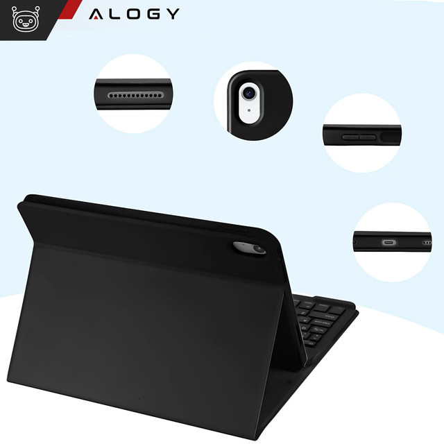 Protective Case with Wireless Keyboard Alogy Keyboard Case with Stylus Holder for Apple iPad 10.9 2022 Black Glass