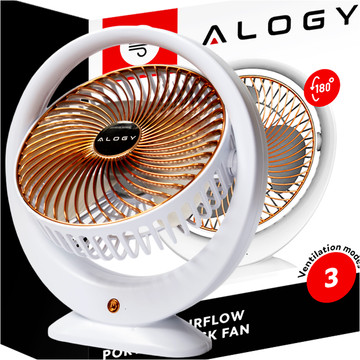 Schreibtischventilator, Standventilator, leistungsstark, klein, tragbar, kabellos, 1200 mAh, USB-C, Alogy White