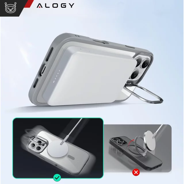 Hybridní pouzdro Alogy KickStand se stojánkem MagSafe pro Apple iPhone 16 Pro, šedé