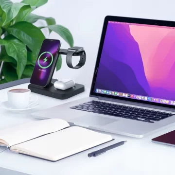 Qi 15W inductive charger for iPhone Apple Watch AirPods wireless 3in1 Docking station Black