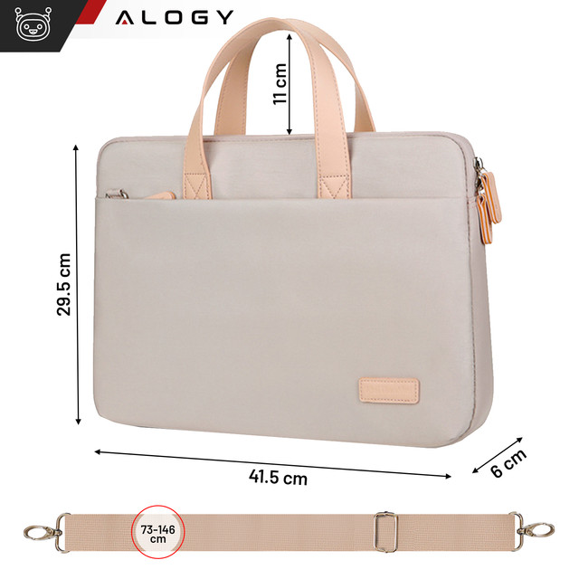 Men's and women's shoulder briefcase bag for laptop tablet 15.6 inch fabric travel cover Alogy Beige