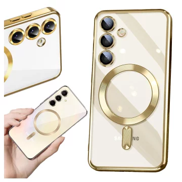 MagSafe-Hülle für Apple iPhone 16 Pro Max Alogy Glamour Luxus-Ringgehäuse Gold-Transparent