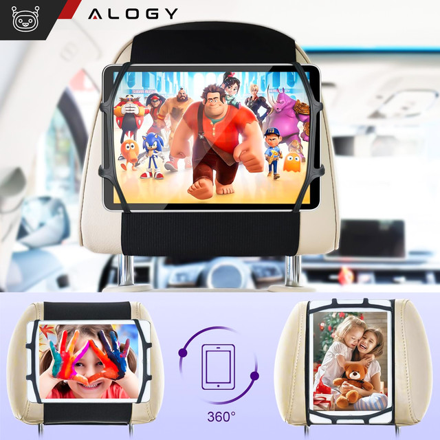 Držák na opěrku hlavy do auta pevný suchý zip pro čtečku tabletových telefonů Alogy Car flexibilní černá
