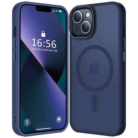 Case for iPhone 14 Plus MagSafe Matt Case Cover frosted Alogy Ring armored phone case Navy Blue