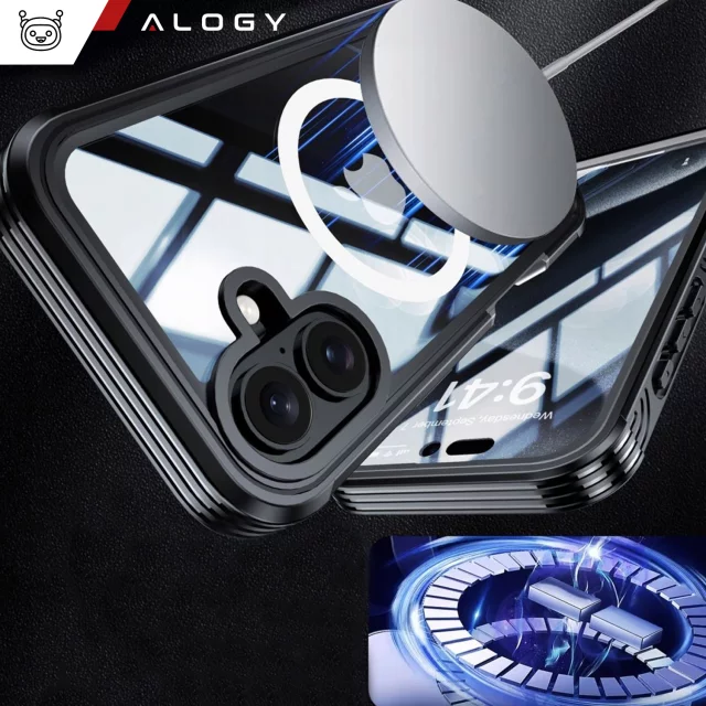 Schutzhülle für Apple iPhone 16 Plus Alogy Shield360 MagCase™️ mit MagSafe-Funktion, inklusive Display- und Kameraschutz, Schwarz