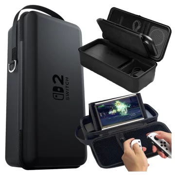Nintendo Switch 2 2025 Case Protective Bag Large Hard EVA Case, Case, Waterproof, Lightweight, with Handles Alogy HardFoamBag™ - Black 2X TEMPERED GLASS