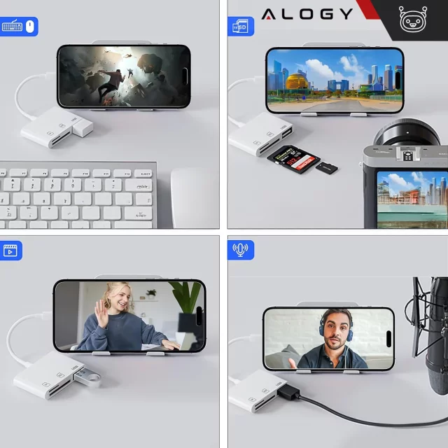 Alogy SD TF USB Card Reader Adapter with USB-C Connector for Apple iPhone iPad White