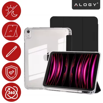 Etui do Apple iPad 11gen. 11" 2025 / 10gen. 10.9" 2022 Ochronne Hybrydowe z Miejscem na Rysik, Składana Okładka, Funkcja Podstawki, Alogy HybridBook™ Case  – Czarne