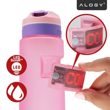 Butelka Bidon na Napoje LED, Inteligentna z Wyświetlaczem i Łącznością Bluetooth, Słomka, Motywacyjna, Wielokrotnego Użytku, Alogy FitBottle™ 800ml - Różowa