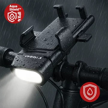 Bicycle Phone Holder 4in1 LED Light T6 Front Bell Bike Horn Powerbank 3000mAh Black