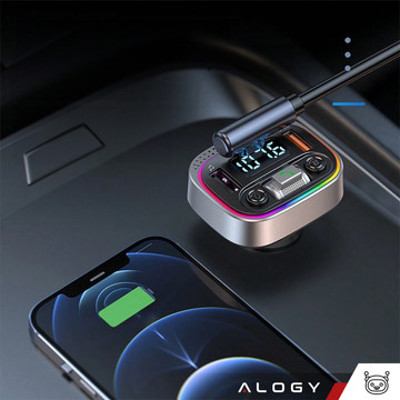 Bluetooth FM MP3 Car Transmitter Fast Charger 2 x USB QC 3.0 USB-C C PD 20W LED RGB Alogy Car silver