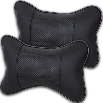 Profiled car neck pillow for the headrest of the car, comfortable soft eco-leather Alogy Black