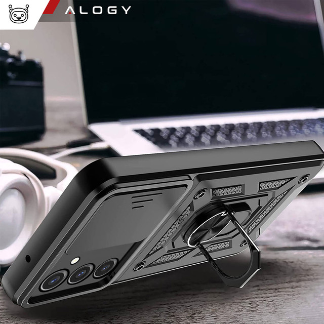 Case for Samsung Galaxy A55 5G Armored Slide Case Ring Housing Camera Protection Camshield Alogy Black