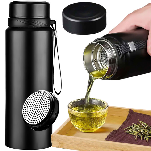 Thermos bottle thermal bottle 1l for coffee yerba mate tea with infuser strainer large Alogy steel black