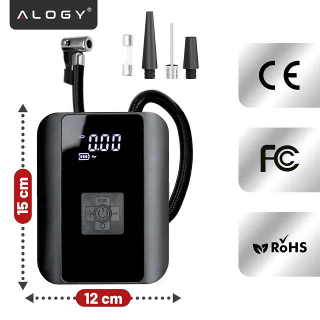 Elektrische Fahrradpumpe für Fahrräder, kabelloser Auto-Luftkompressor, tragbar mit Taschenlampe, 150 PSI Alogy Schwarz